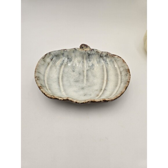 Set Of 2 Pumpkin Candy Dishes & White Pumpkin Decor Fall Autumn Decor 7" - Picture 4 of 15